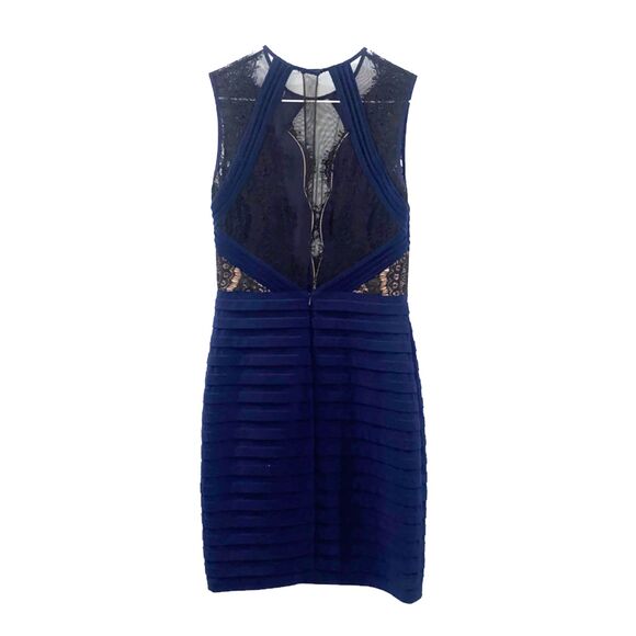 Xscape Lace Sheer Cocktail Dress - Navy/Black 8 - Picture 2 of 8